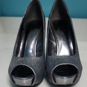 Worthington Women's Silver Sparkle Glitter Peep Toe High Heels Pumps Women's 8.5